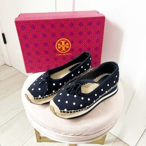 Tory Burch Daisy Sport Blue Polka Dot Espadrille Ballet Flats Size 9.5